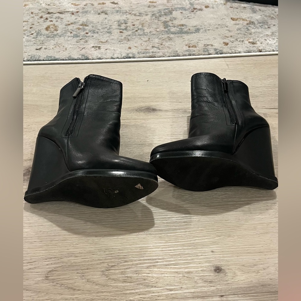 Black Leather Wedge Ankle Boots - Women's - Picture 2 of 6